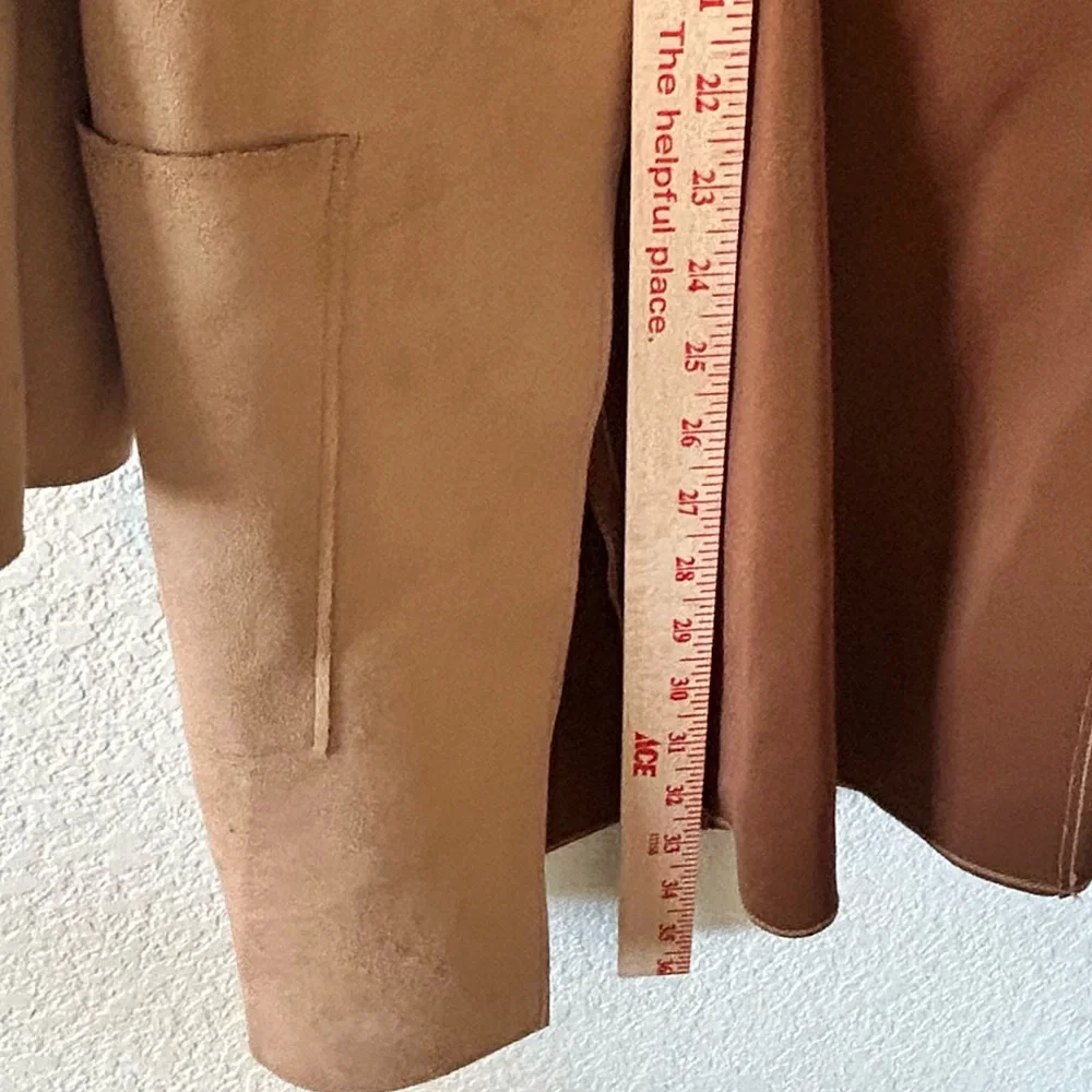 H&M Camel Brown Minimalist Quiet Luxury Faux Suede Coat SZ 4 - Picture 5 of 8